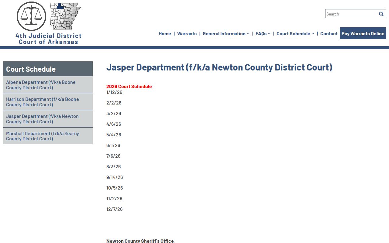 Newton County court calendar on the Jasper Department schedule