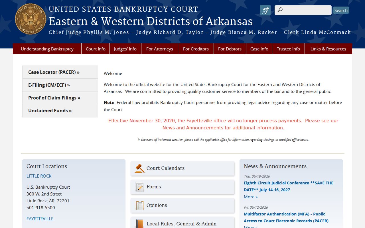 Deer court docket route to Western District of Arkansas bankruptcy court